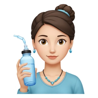 clean girl aesthetic emoji, holding a water bottle, fresh face, tidy bun, simple jewelry, pastel background sticker
