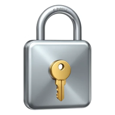 A chrome silver lock and key emoji, smooth metallic surfaces, glossy reflections, luxury swag vibe, minimal iOS emoji style, centered on clean white background sticker