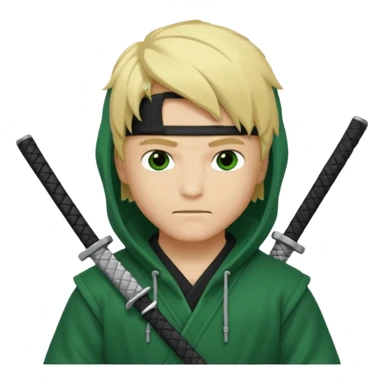 Green ninja Lloyd garmadon blonde hair, kaptur hoody on his head but blonde grzywka visible; the bottom left one is best (the one without miecze + black band + no mask of face) but add miecz sticker