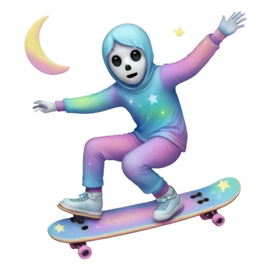 ghost skateboarding under a pastel moon and stars sticker