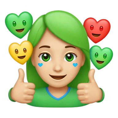 emojis for an alternative Microsoft teams. bright green with a techie vibe. Face expressions, thumbs up, and hearts. Hearts should me the only ones with multiple colours sticker