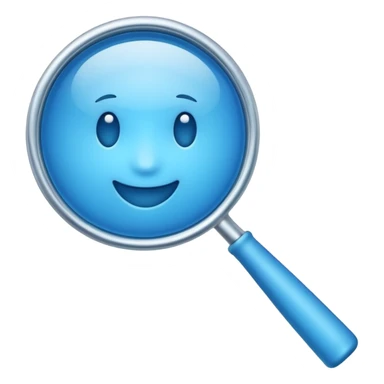3D blue magnifying glass emoji, smooth rounded shape, glossy plastic, soft gradient, minimal emoji style, clean background sticker
