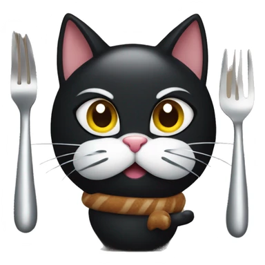 black cat with a fork and knife eating turkey sticker