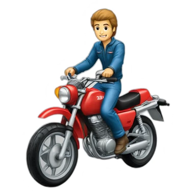 A middle age man “wheelie” the motorcycle honda Red 250 cc 1985 sticker