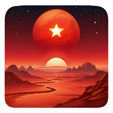 Bright red star rising over Mars horizon, dawn breaking sticker
