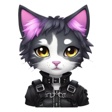 Gorgeous edgy cute shiny epic punk magical gradient gothic dark techwear anime style anthro cat with blushing face aesthetic and pretty edgy black with collar and harness trending style sticker