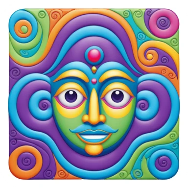 psychedelic blotter with abstract swirls and a subtle Hofmann face, colorful, no text sticker