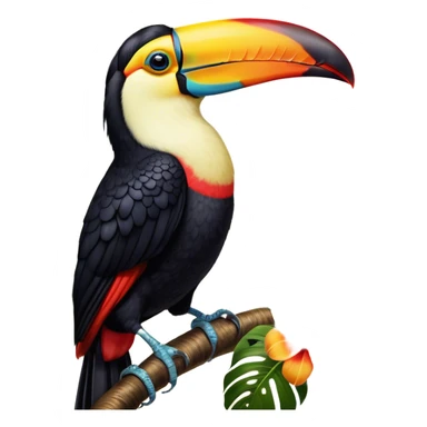 Cinematic Noble Toucan Portrait Emoji, Poised and regal, with a vibrant, striking beak and a sleek, colorful body adorned with bold patterns and keen, observant eyes, Simplified yet sharp and sophisticated features, highly detailed, glowing with a soft, tropical radiance, high shine, intelligent and majestic, stylized with an air of exotic elegance, focused and alert, soft glowing outline, capturing the essence of a watchful and confident avian guardian that appears ready to take flight out of the screen with effortless authority! sticker