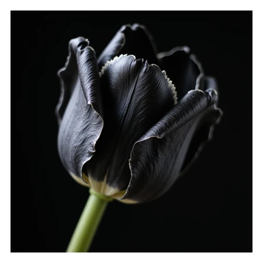 realistic goth tulip with black petals with silver accents, photorealistic style sticker