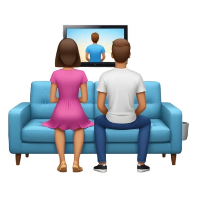 A man and a women photographed from behind, sitting on a sofa and watching the news on TV on a modern flat screen. The setting is a living room. sticker