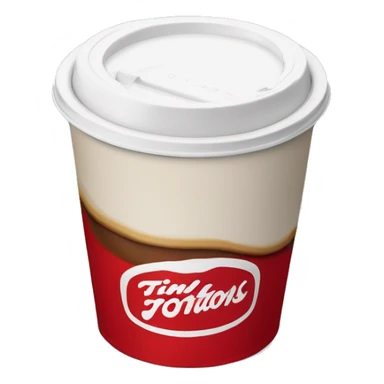 “Red Tim Hortons coffee cup with large white ‘Tim Hortons’ logo in script, black plastic lid, and a simple, clean design.” sticker