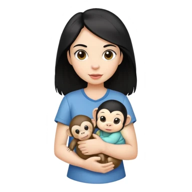 a girl with black hair with a baby monkey in her pocket sticker