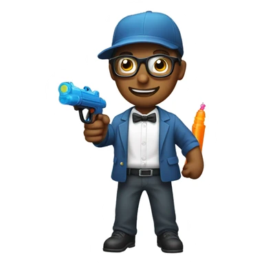 nerd emoji holding pointing A water gun sticker