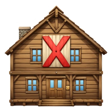 an inn with a big X on it sticker