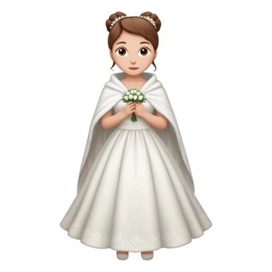 Cuerpo entero, chica blanca, pelo castaño, pelo recogido con mondongos, vestido novia con chal invierno sticker