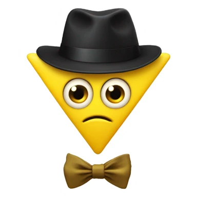 yellow triangle with a hat arms legs a bowtie and a eye sticker