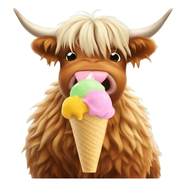 highland cow eating an icecream sticker