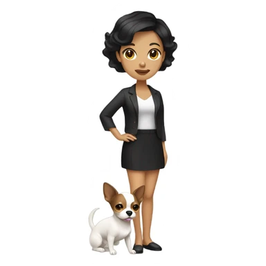 Wavy dark brown short hair Filipino lady with Chihuahua black and white. sticker