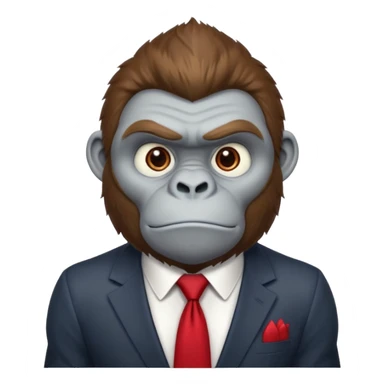 Brown haired cartoon gorilla with tufted tip of hair on the top of his head, light skin tone, heavy brows and cartoony eyes, he is a strong ape with and a red tie, but doesn't were any suit  sticker