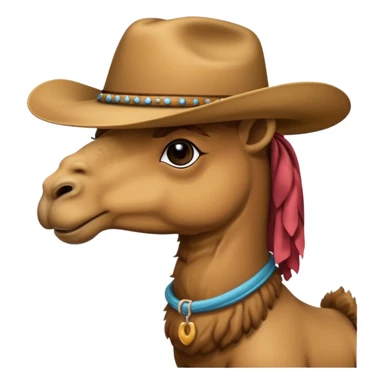 A camel with a cowboy hat sticker