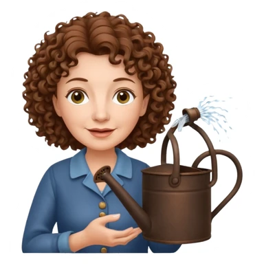 Older female florist – curly hair, hold garden watering pot sticker