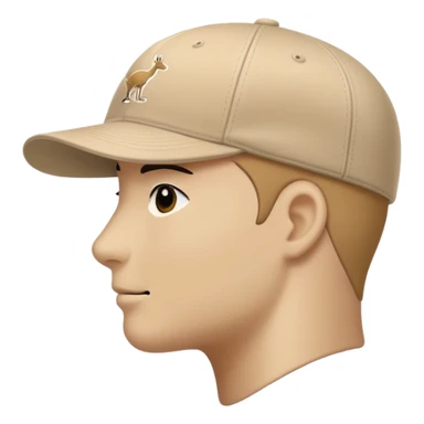 Beige Kangol flat cap seen from the side profile, classic baseball cap silhouette, with visible kangaroo logo on the side, iOS emoji style, light tan color sticker