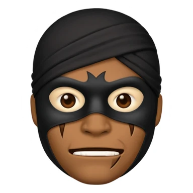 criminal emoji with a tough face and scars, intimidating expression, black mask, classic emoji style sticker