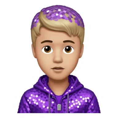 Justin Bieber with light skin, dark blonde hair, purple sequin outfit sticker