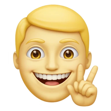 Emoji tête jaune avec un sourire et le doigt à moitié devant les dents  sticker