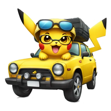 Pikachu avec des lunettes de soleil qui conduit une voiture  sticker