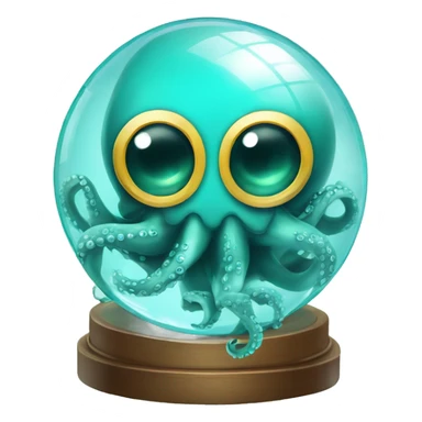 crystal ball with turquoise cute little octopus with surgical mask sticker