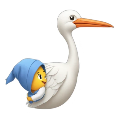 stork delivering baby boy in fabric held in its beak sticker