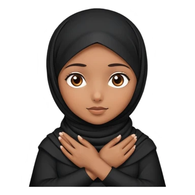 A girl with brown skin brown eyes, black hijab with her ands crossed around her neck sticker