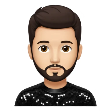 Frankie Zulferino, Pop Singer (b.1990) with dark brown hair and short beard, black sequin outfit, light tan skin sticker