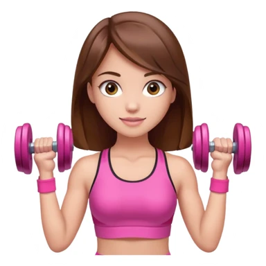 beautiful girl with brown hairs in sport wear in her hands is dumbbells her skin was light and hairs too and her sport wear was pink  sticker