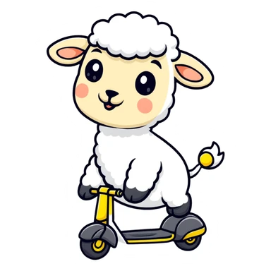 cartoon sheep on a scooter sticker