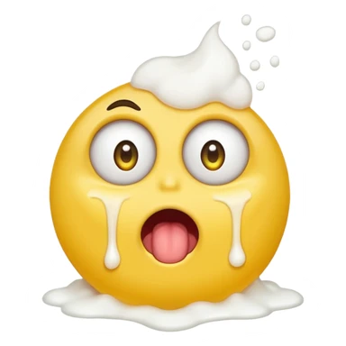 yellow circle with eyes up and mouth open, puking white foam sticker