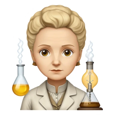 Cinematic Realistic Marie Curie Portrait Emoji, depicted as a pioneering scientist with a determined gaze in period attire, rendered with detailed textures and soft intellectual lighting that captures her groundbreaking legacy. sticker