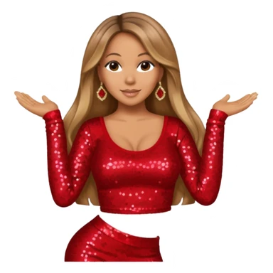 Mariah Carey with long dark blonde hair, red sequin long sleeve crop top sticker