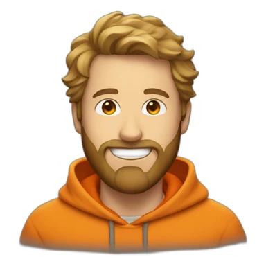 white dude smiling with a brown beard with an orange hoodie sticker