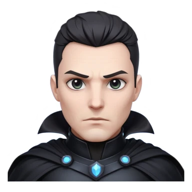 dark sci-fi villain portrait, head and shoulders only, black armor, cape collar, intense eyes, dramatic lighting, 3D cartoon, mobile game icon, clean background, no text
 sticker