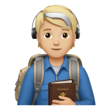 blonde haired Traveler character with passport, backpacker, male sticker