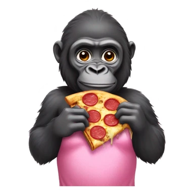 Gorilla eats pizza in a pink dress sticker