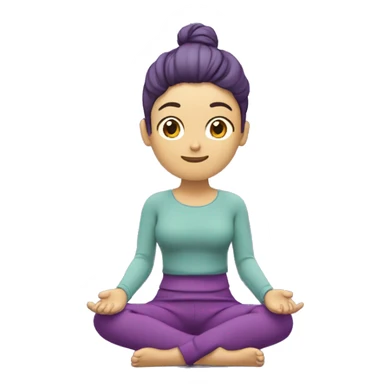 garota com a pele clara meditando em  um tapete com uma roupa roxa sticker