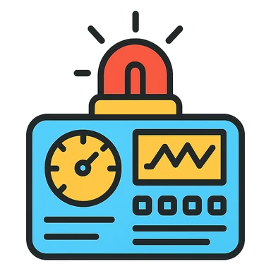 icon for signal.ai, dashboard for first responders, combining a digital display and emergency light, sleek and modern, tech-inspired sticker