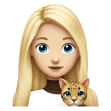 A girl with bright blonde hair blue eyes holding a brown cat with dark brown leopard spots sticker