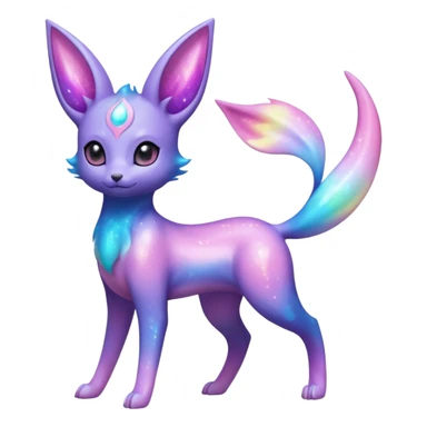 Shiny Iridescent Nebulae Espeon-Umbreon-Sylveon-Dragonair-Fakémon-hybrid-creature (full body)  with a galaxy-dust-flowing-gradient-tail sticker