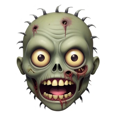 Cinematic Comical Zombie Portrait Emoji, with a grotesquely exaggerated yet playful decaying face in muted ashen tones, head cocked in a dramatically shocked expression with wildly comical, googly eyes and a gaping, silly grin revealing quirky stitches, simplified yet hilariously expressive, highly detailed with a soft eerie glowing outline capturing the absurd humor of a zombie in comic disbelief! sticker