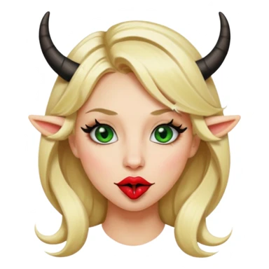 Emoji femme blonde cheveux blond, yeux vert avec de long cils noir qui tire la langue et à des cornes  sticker