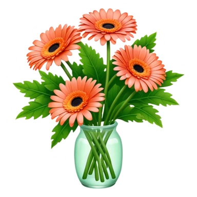 bouquet Coral Gerbera Daisy, luxuriant, leaf, bud, orange style sticker